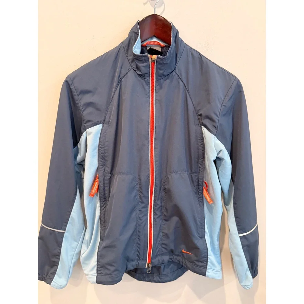 Nike Run Womens Small Blue Full Zip Windbreaker Running Cycling Jacket Orange